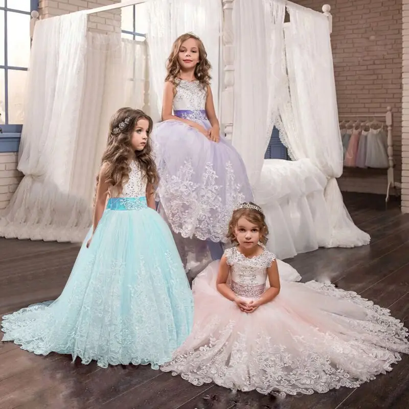 Lace Embroidery Girl Sleeveless Long Evening Dress Wedding Prom Birthday Party Dresses For Girls kids Children Teen Clothing | Детская