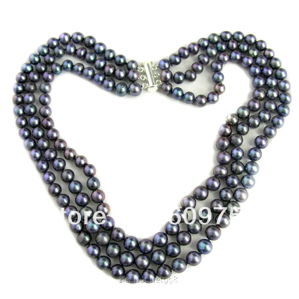 

Hot sell Noble- FREE SHIPPING>>>@@ GENUINE MULTI STRAND 7-8MM BLACK COLOR CULTURED FRESHWATER PEARL NECKLACE
