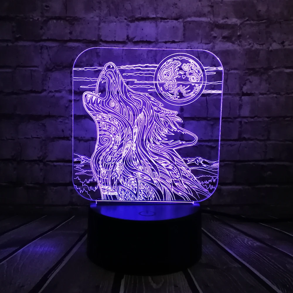 Новый Животный Волк 3D лампа светодиодная USB настольная многоцветный Лава RGB