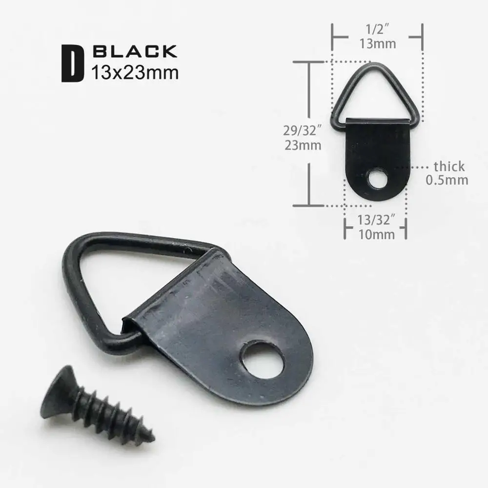 D black 13x23mm 50 шт. золотой серебряный черный треугольник d-кольцо висячая картина маслом зеркальная картина рамка вешалка художественная работа фото настенный крючок с винтами - Цвет: D black 13x23mm