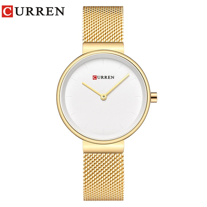 Gold White Новинка CURREN женские часы люксовый бренд сетчатый ремень женские кварцевые женские часы спортивные Relogio Feminino Montre Femme наручные часы - Цвет: Gold White