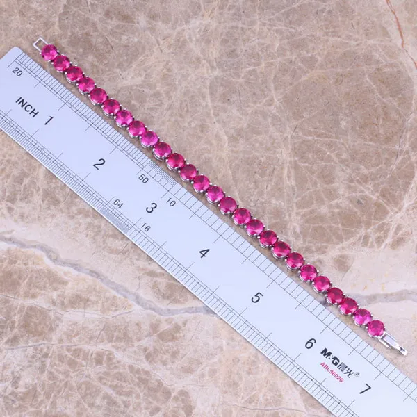 Шелковистый Красный кубический цирконий посеребренный браслет-цепочка 7 дюймов