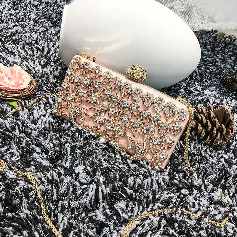 Pink Роскошные новые золотые вечерние сумки, клатч с кристаллами, свадебная сумка с цепочкой, женские вечерние сумочки, женские сумочки, открытые клатчи - Цвет: Pink