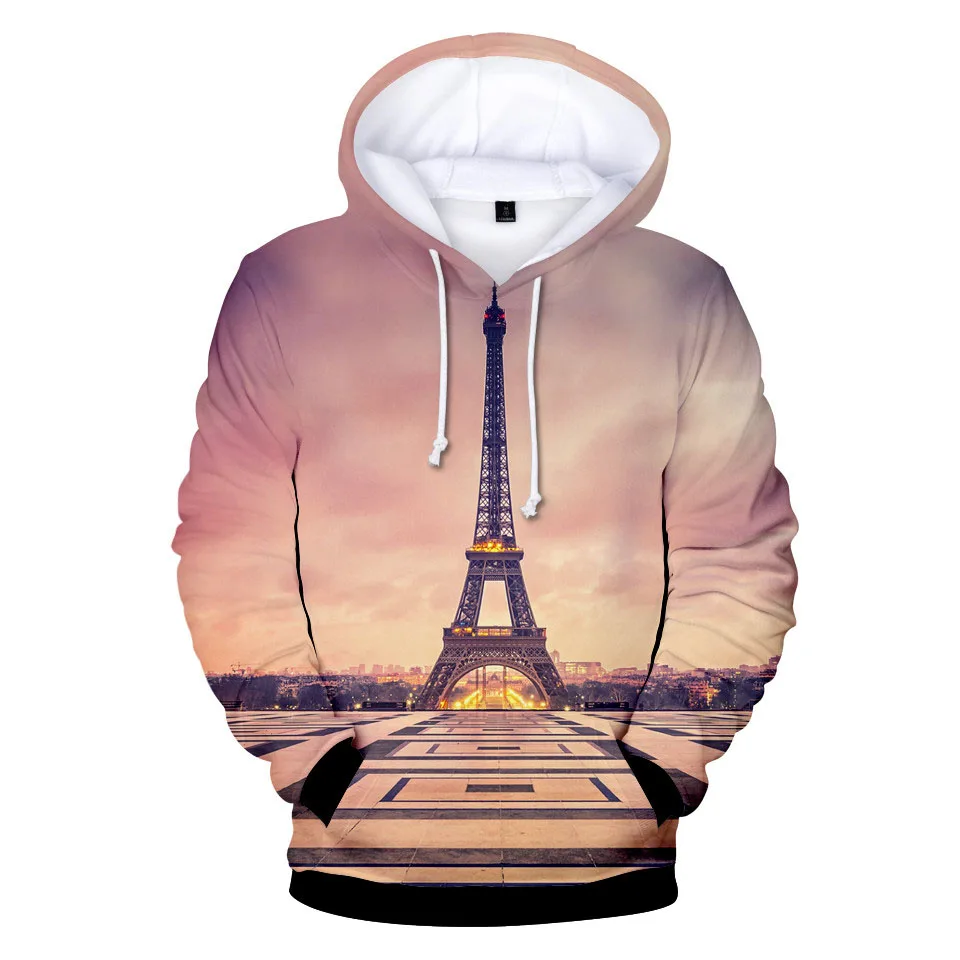 Толстовка с капюшоном изображением Эйфелевой башни для мужчин и женщин