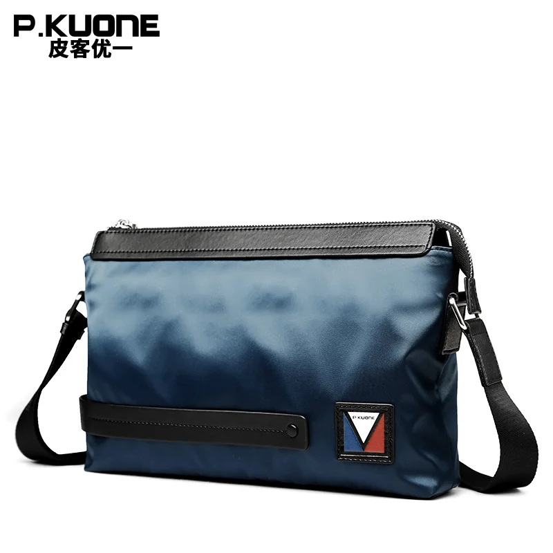 P. KUONE Марка Нейлон Мужчины Плеча Crossbody Сумка Мода Дизайн мужская Черный Мужской