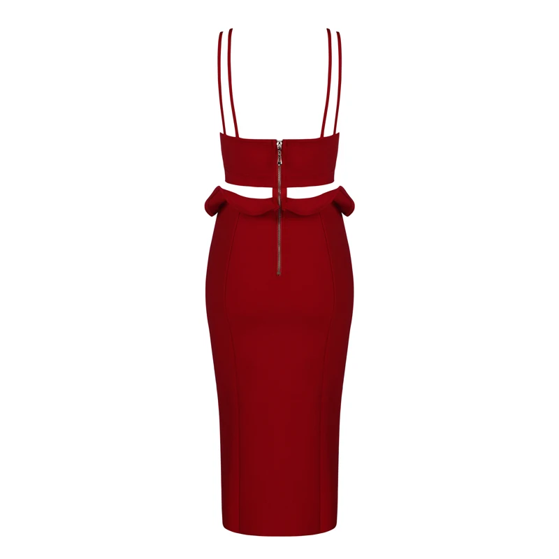 

Newest Fashion Red Hollow Out Bandage Dress High Quality Women Sexy Spaghetti Strap Midi Night Party Dresses Vestidos Wholesale
