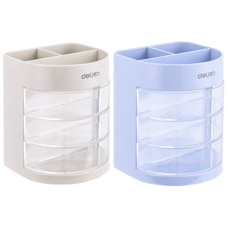 

Transparent Plaid Desktop Pen Holder Multifunction Desk Storage Box Round Pen Pencil Holder Student Office School Supplies 9152