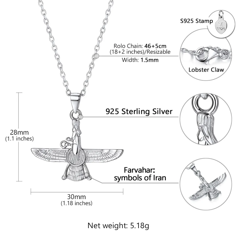 Kpop, 925 пробы, серебряное ожерелье, Iran Jewelry, винтажное, Faravahar Ahura Mazda, ожерелье для женщин P6328