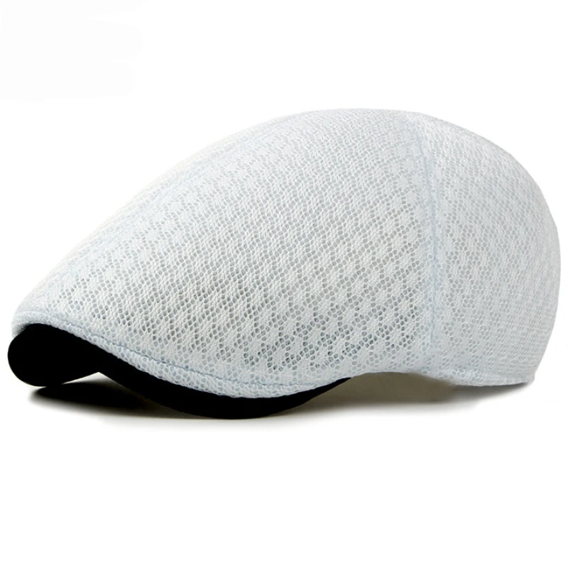 

HT1377 Korea Style Summer Sun Cap Hats Plain Solid Black White Grey Ivy Cabbie Flat Caps Breathable Mesh Men Women Beret Caps