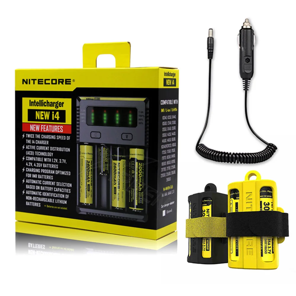 I4 with car nbm40 Nitecore I4 Digi зарядное устройство lcd интеллектуальная схема Li-Ion 18650 14500 26650 10440 автомобильное зарядное устройство AA AAA - Цвет: I4 with car nbm40