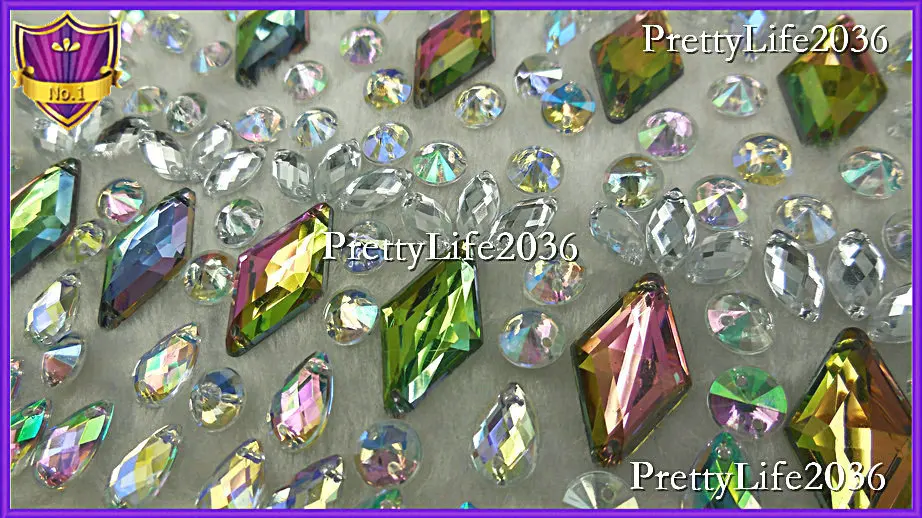 Принадлежности круглые призматические каплевидные Стразы для шитья цветные