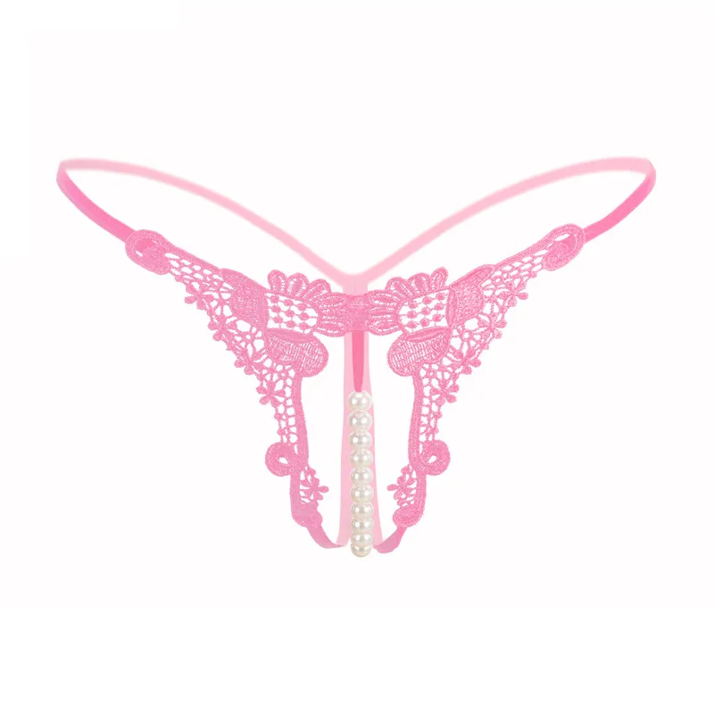 pink Стиль, сексуальные стринги и стринги, женские кружевные прозрачные открытые трусики с вырезами, сексуальные трусики с жемчугом, нижнее белье для женщин - Цвет: pink