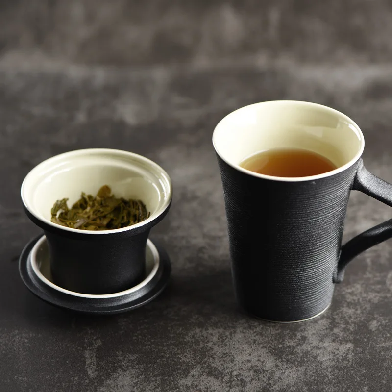 Кружка чашка с крышкой чайная большой емкости керамическая фильтровальная