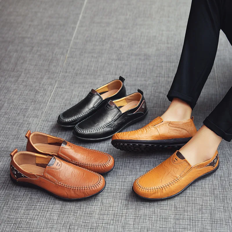 New 2019 Casual Men Shoes Slip On Loafers Spring and Autumn Mens Moccasins Genuine Leather Men's Flats Big Size 37-47 | Обувь
