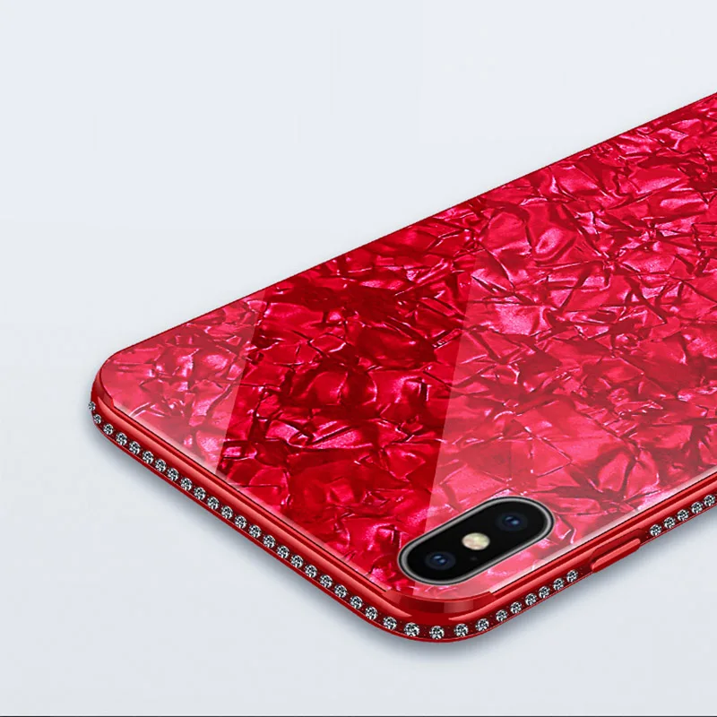 YueTuo Алмазный Блестящий стеклянный чехол для iphone 6 6s 7 plus 8 8plus X s R xr xs max роскошная