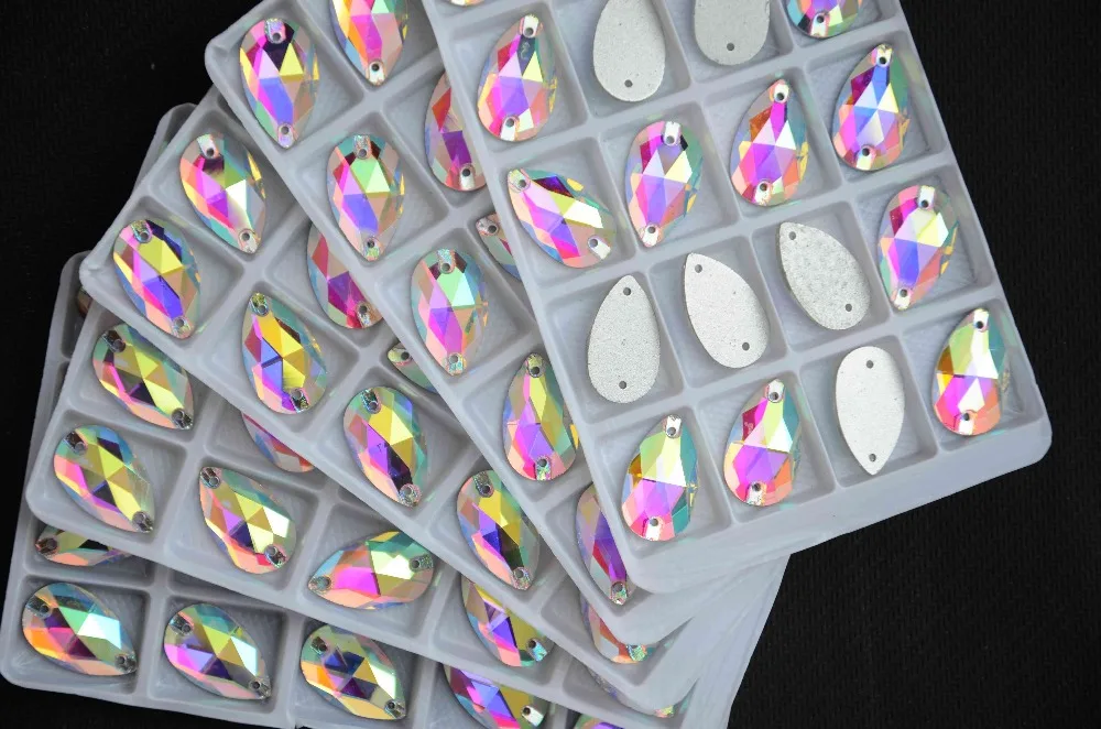 Все размеры стеклянные кристаллы каплевидные пришивные камни плоские с обратной