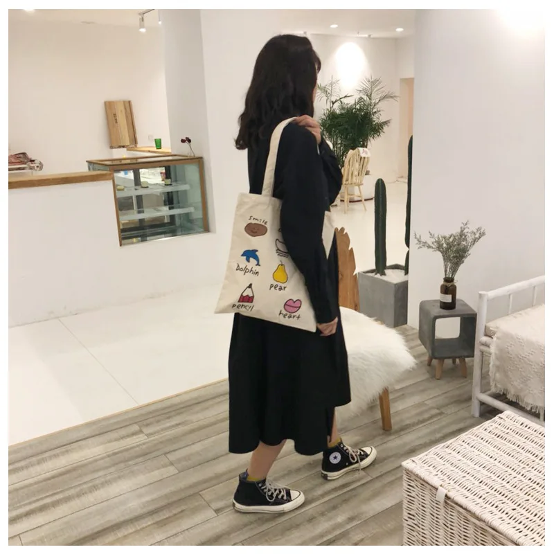 

mylb Japanese Korean ins style lovely young girl wish design canvas bags college wind with cotton and linen thin canvas bag