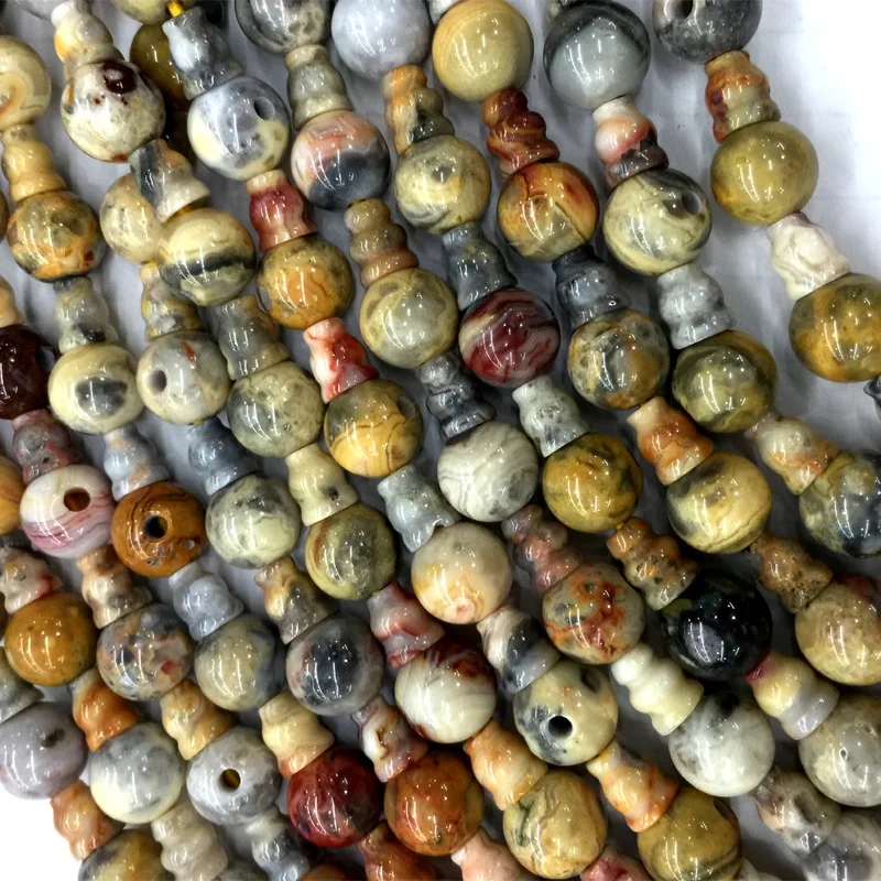 

Natural Genuine Yellow Crazy Lace Agate Pagoda Tee Buddha Head Tibet Guru Beads Fit Jewelry DIY Necklaces (10 Beads/Lot)