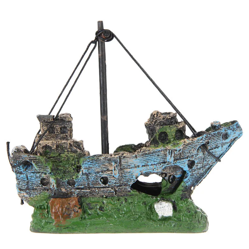 

Mini Aquarium Sunk Wreck Boat Decoration Fish Tank Wreck Sailing Boat Ornament Shelter Cave For Fish Shrimp Hiding 13x5x11cm