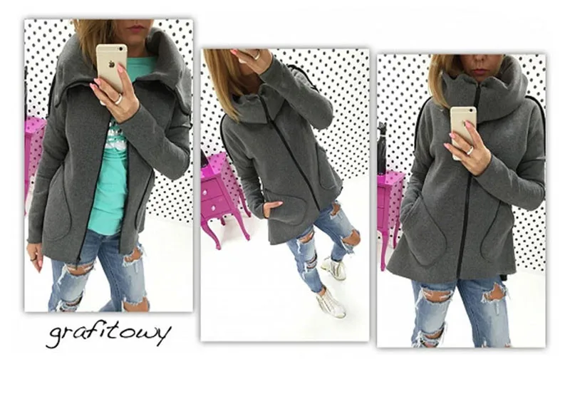 Женская Повседневная куртка на молнии с длинными рукавами и карманами 3 цвета