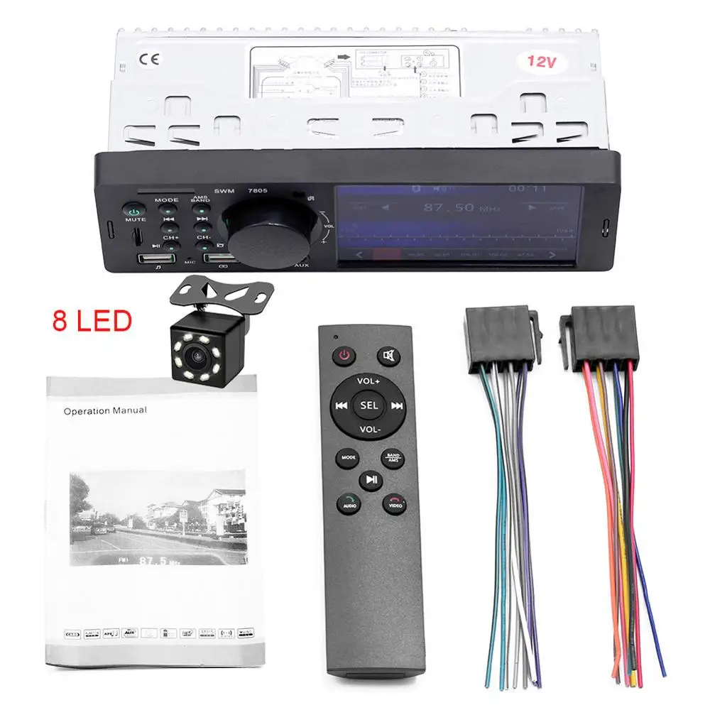 With 8 LED Camera Авторадио 1 din автомагнитолы 4,1 дюймов сенсорный экран авто стерео Мультимедийный MP5 плеер Bluetooth Камера просмотра рулевое колесо управление - Цвет: With 8 LED Camera