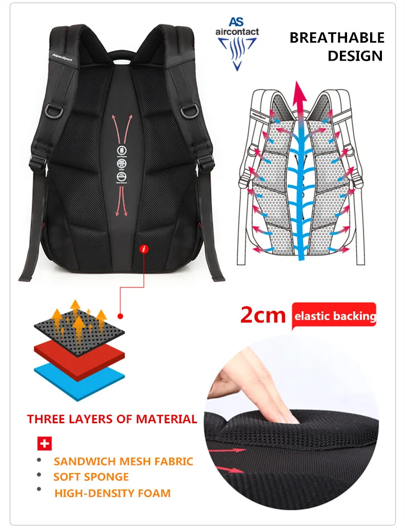 AspenSport, мужские дорожные сумки, рюкзаки для ноутбука, подходят под 16 дюймов, для компьютера, бизнеса, водонепроницаемые, для колледжа, школьная сумка, черный цвет