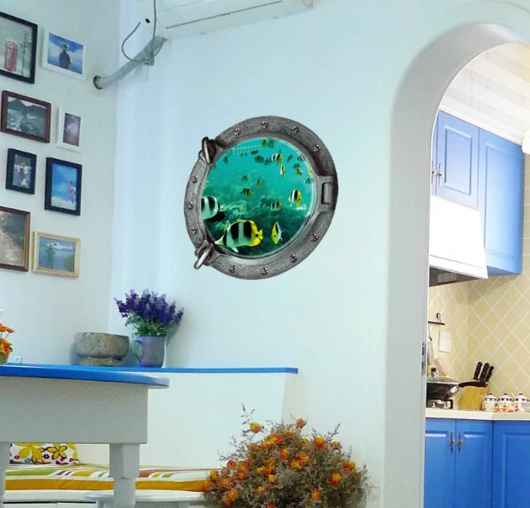 Diy 3d подводный мир подводная лодка цветные настенные наклейки тропическая рыба