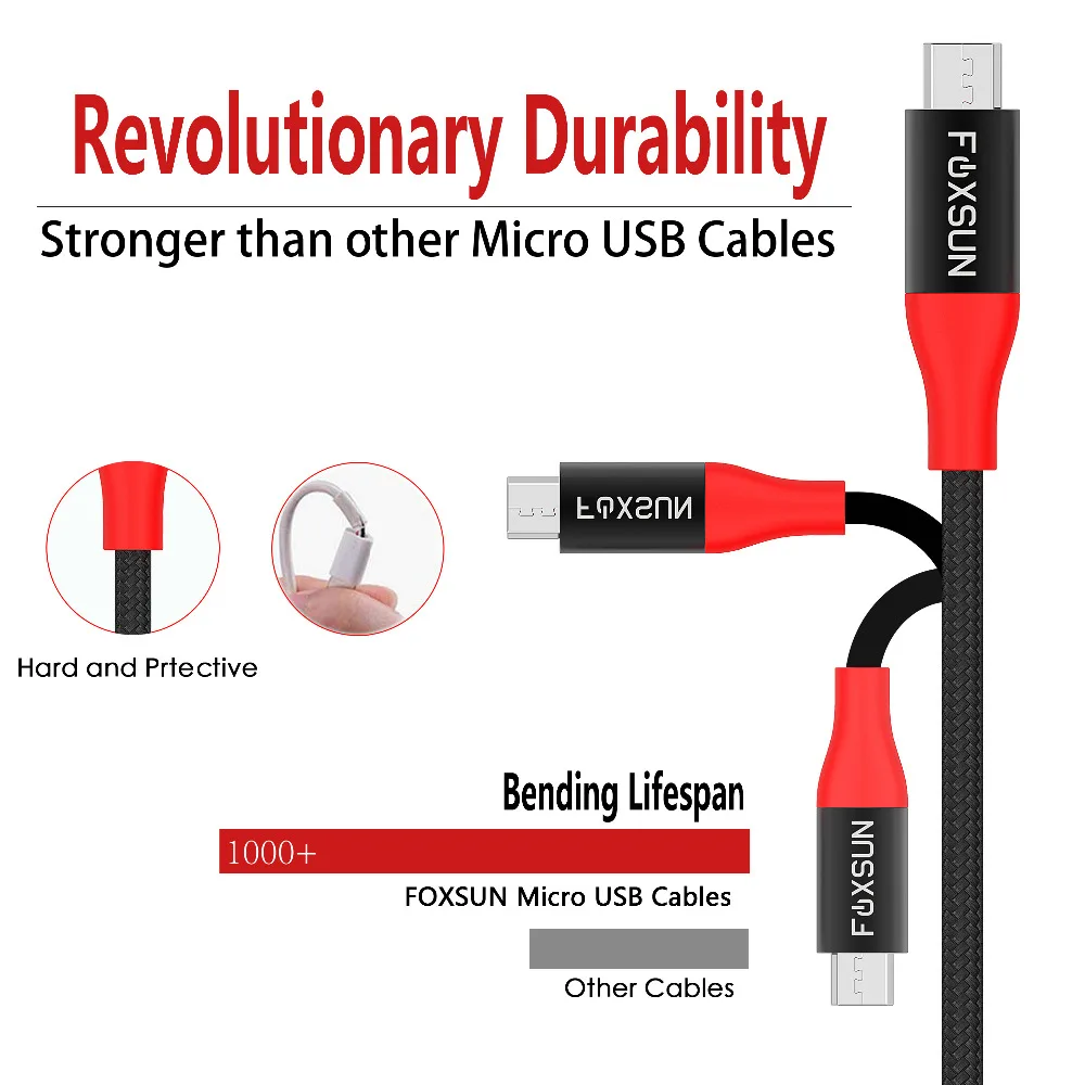 Кабель Micro USB Foxsun в нейлоновой оплетке для быстрой зарядки зарядный кабель 2 0 шнур