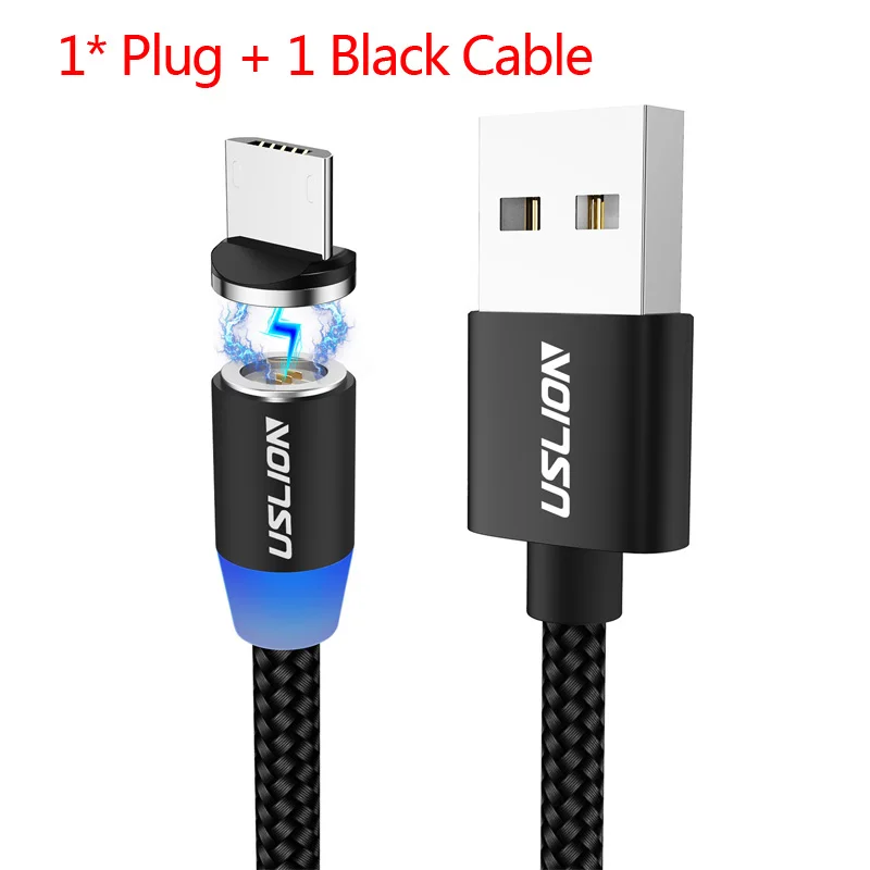 Магнитный кабель USLION, Micro usb type C, 1 м, 3 А, для быстрой зарядки телефона, Micro usb type-C, магнитное зарядное устройство USB C для iPhone, samsung, huawei - Цвет: Black