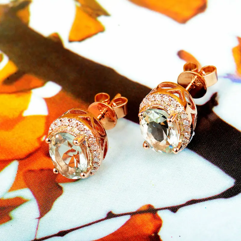 LOVERJEWELRY серьги гвоздики свадебные юбилейные Овальные 6x8 мм 14Kt розовое золото