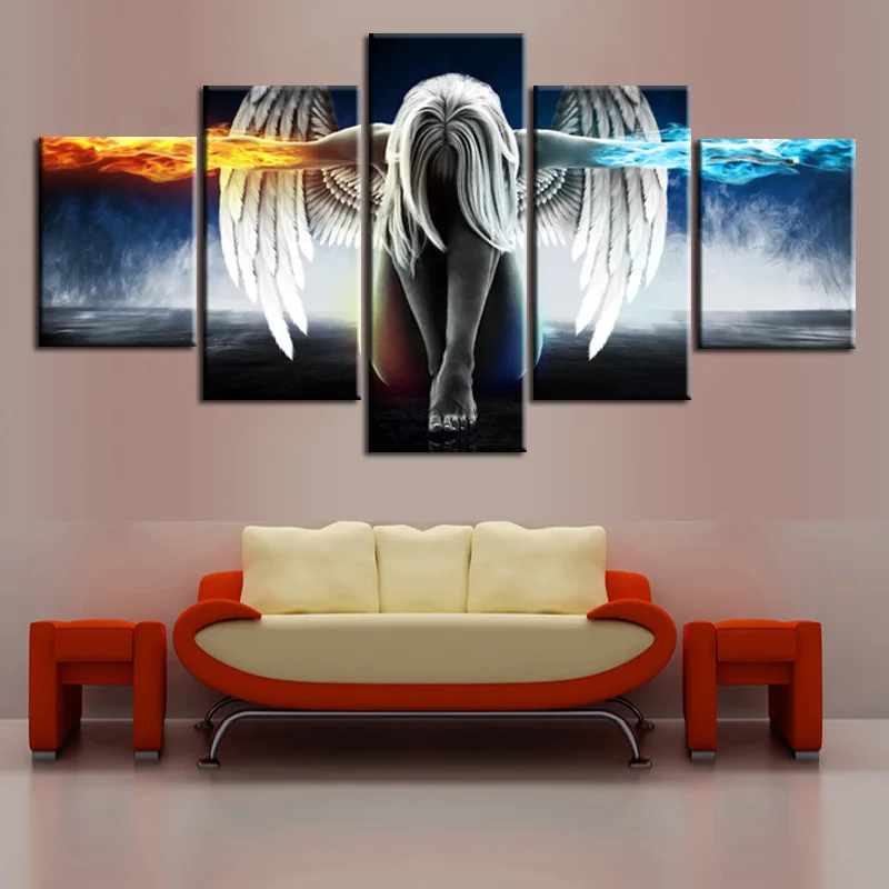 

Ice and fire angle wings Anime demons Painting 5 pieces poster print on canvas we can Photoshop Picture and print it to Canvas