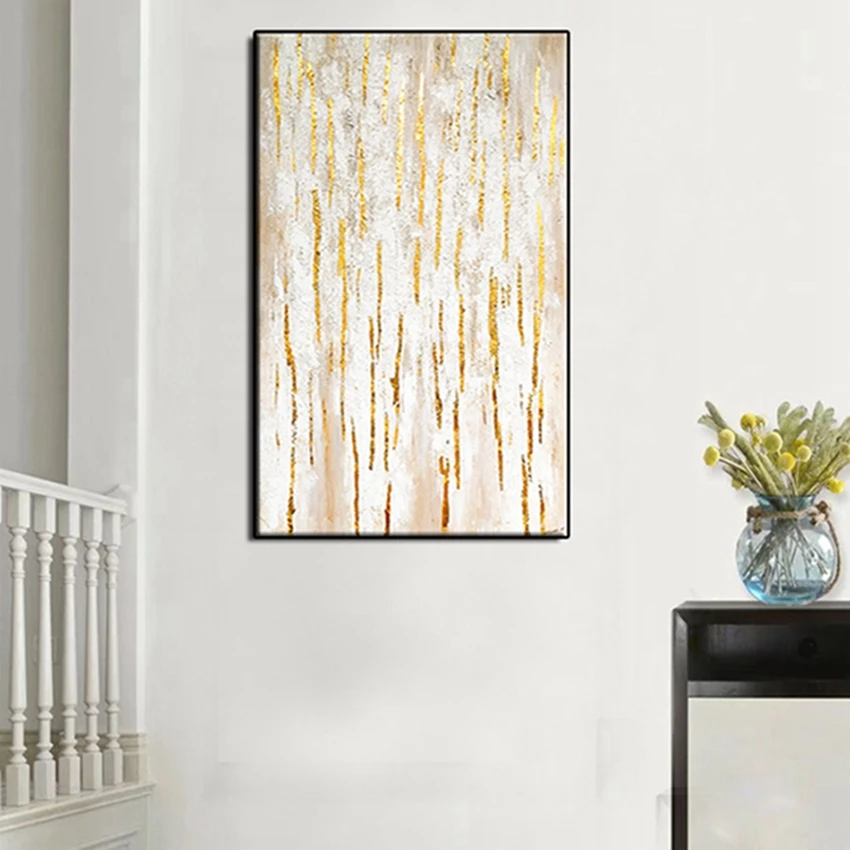 100% Hand Painted Wall Art Paintings Abstract White Gold Foil Oil Painting Hangings Decor Canvas Free Shipping | Дом и сад