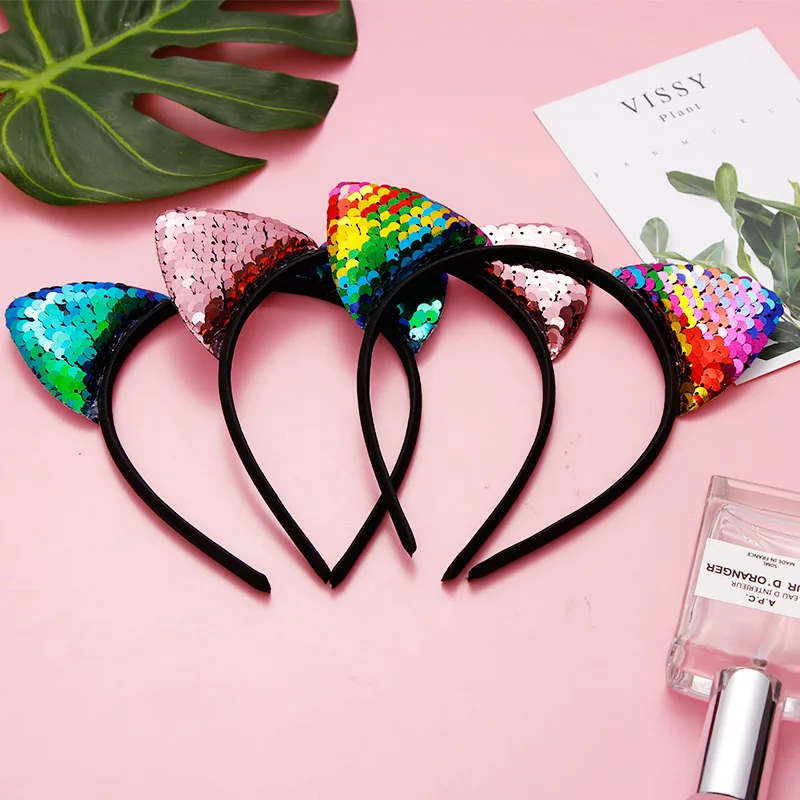 Новые модные Мультяшные кошачьи уши для девочек, Блестящие Блестки для волос, Детские держатели головных уборов, Детские аксессуары для волос, реквизит для фотографирования, реквизит