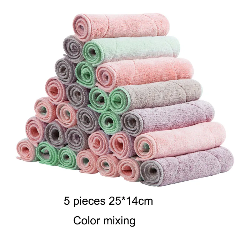 A 5pcs Color mixing 5 шт. чистящие салфетки для мытья посуды тряпка для мытья посуды супер абсорбент домашнее кухонное полотенце салфетка для раковины из кораллового флиса чистящее полотенце s не масло - Цвет: A 5pcs Color mixing