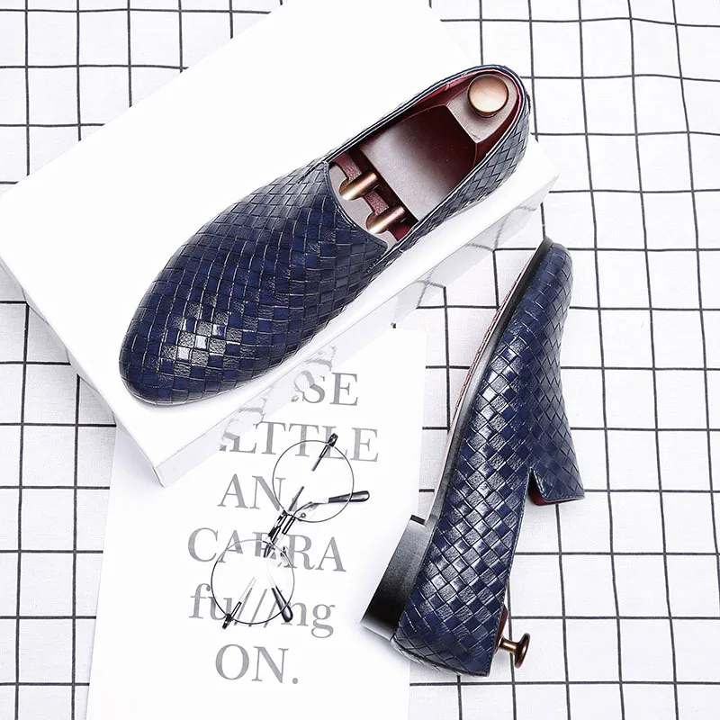 New Style Men Weave Leather Shoes Casual Loafers Slip On Mens Dress Business driving Big Size 38-48 1 | Обувь