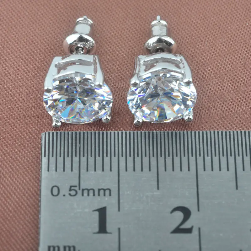 Классический круглый дизайн белый кубический цирконий Для женщин Серебряные