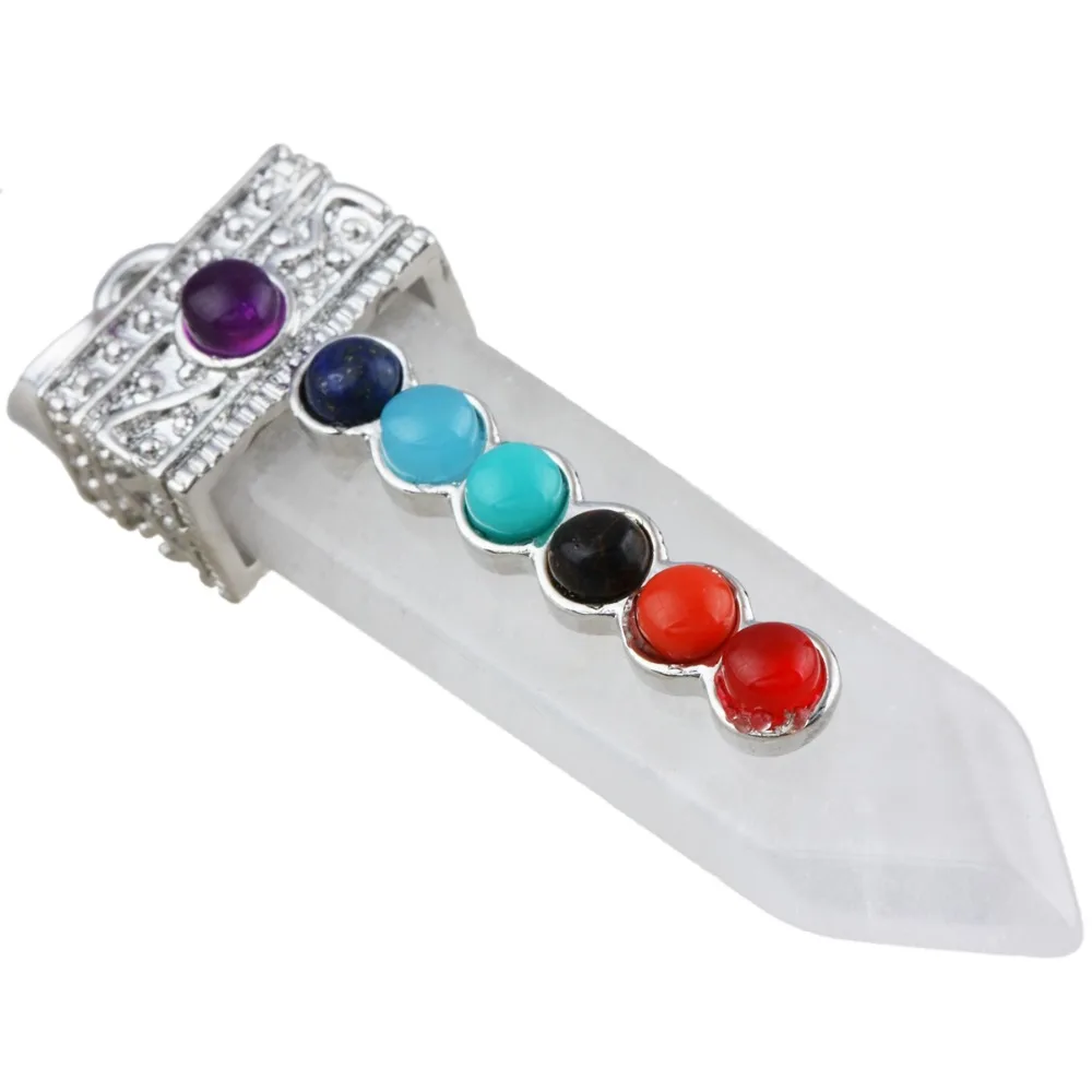 

SUNYIK Rock Quartz 7 Chakra Crystal Point Pendant for Necklace,Sword of Life