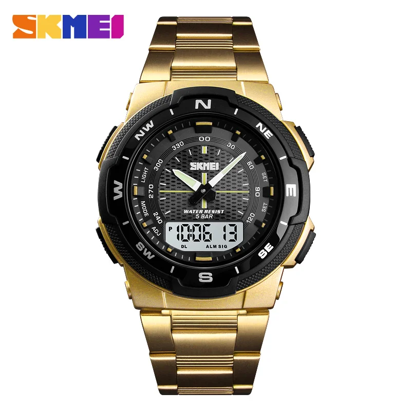 Gold SKMEI модные мужские часы спортивные мужские часы, наручные часы лучший бренд роскошные стальные повседневные водонепроницаемые кварцевые наручные часы Relogio Masculino - Цвет: Gold