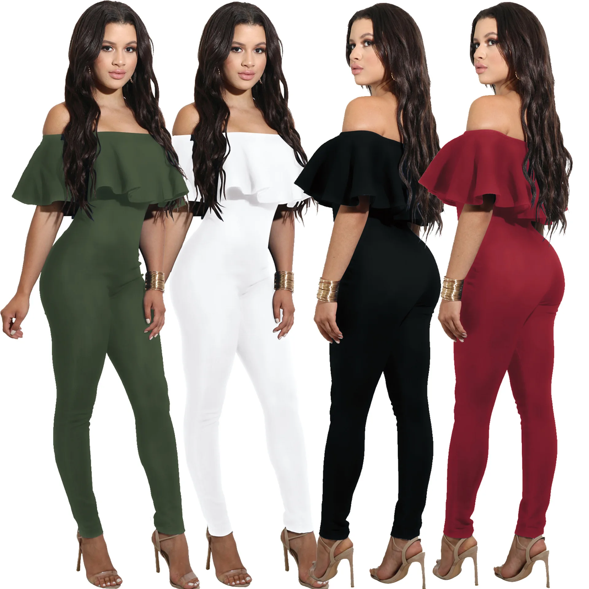 Женский комбинезон облегающий с открытыми плечами|macacao feminino longo|womens body jumpsuitsjumpsuit