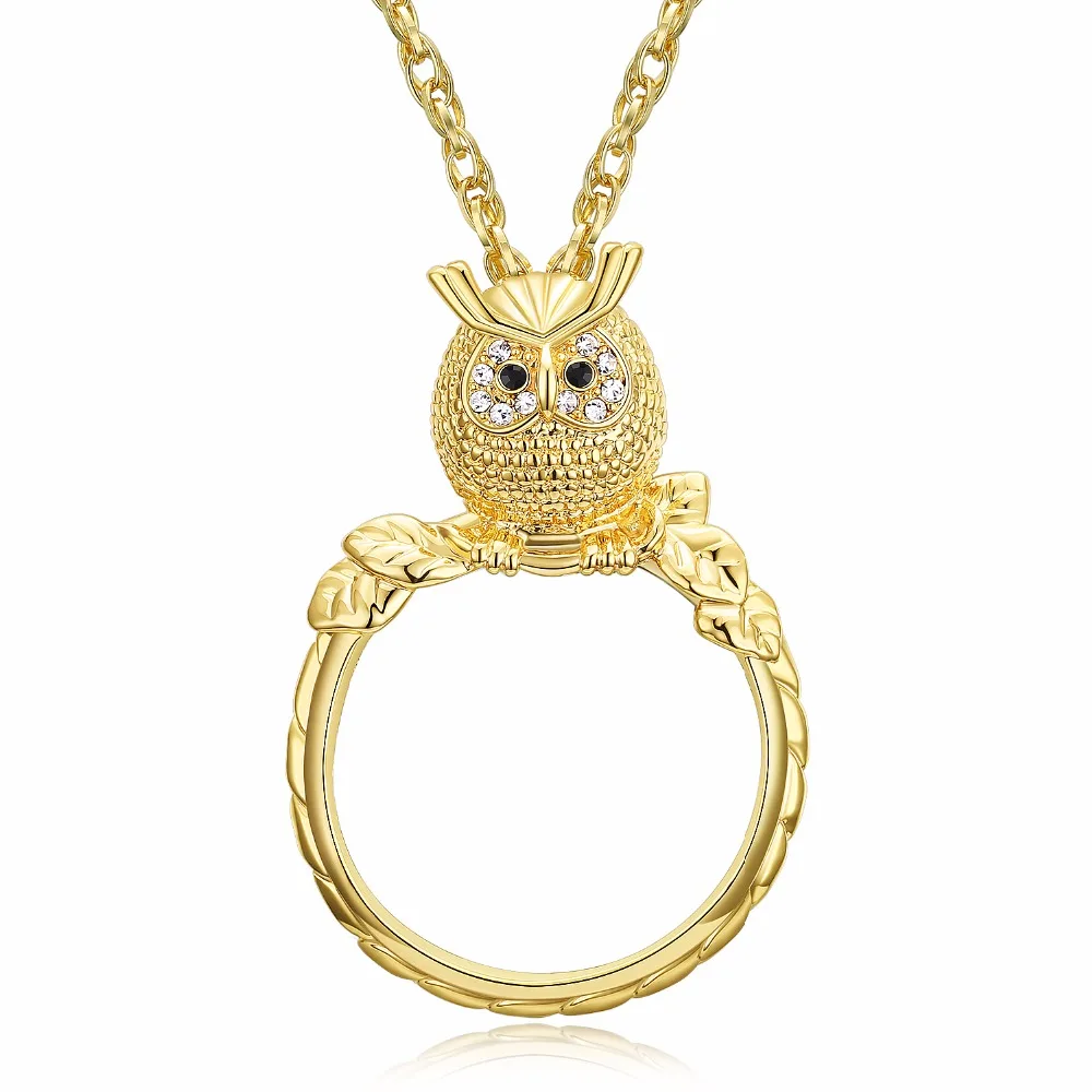 Owl Shape Women Gold Color Chain Necklace With 2X Magnifying Glass Pendant Daily Reading Purpose Nice Design | Украшения и
