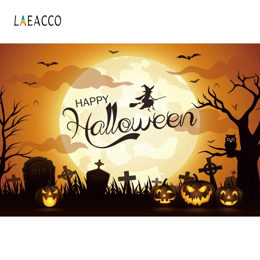 Фоны Laeacco с ведьмой призраком черной кошкой старым замком на Хэллоуин для