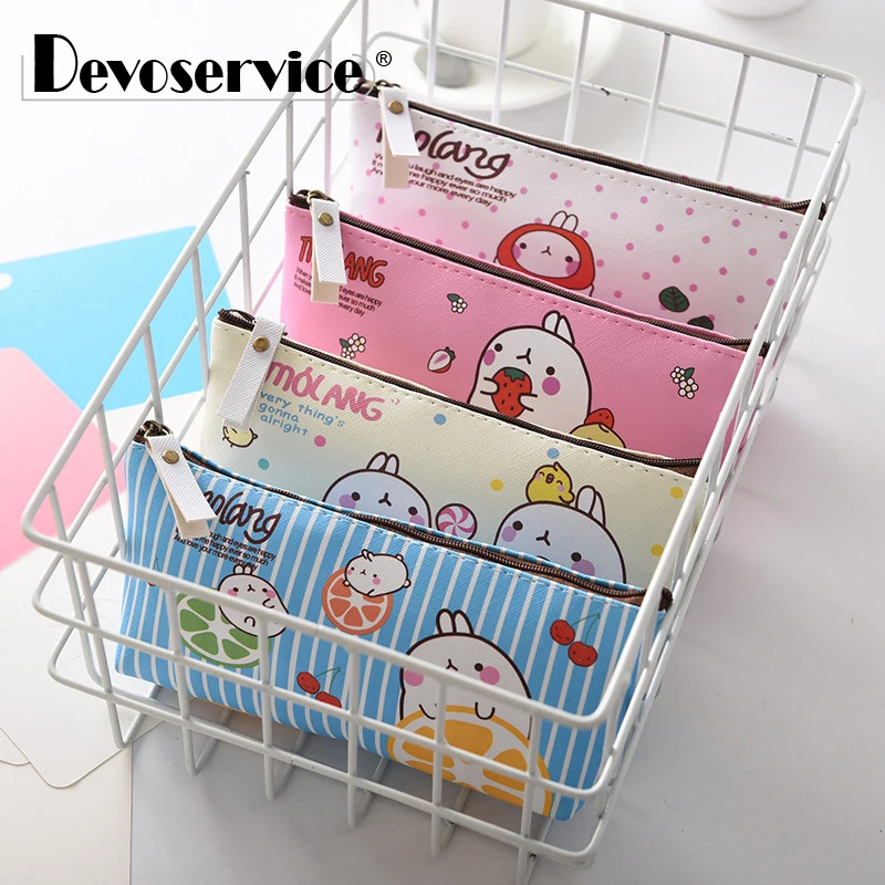 

1Pcs Cute Cartoon Animals Pencil Case Leather PU Kawaii Molang Pencil Bag Of Rabbit Pencilcase Bag Pencil Pen School Stationery