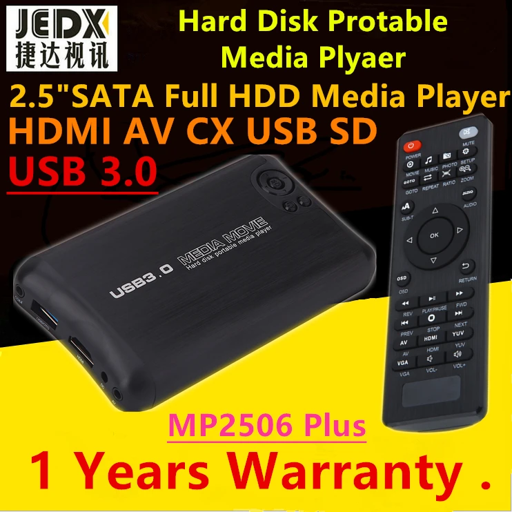 Новинка JEDX USB3.0 переносной Full HD 1080p 2,5 дюймов SATA жесткий диск медиаплеер MKV HDMI AV CX USB OTG SD AVI RMVB RM MP2506 Plus