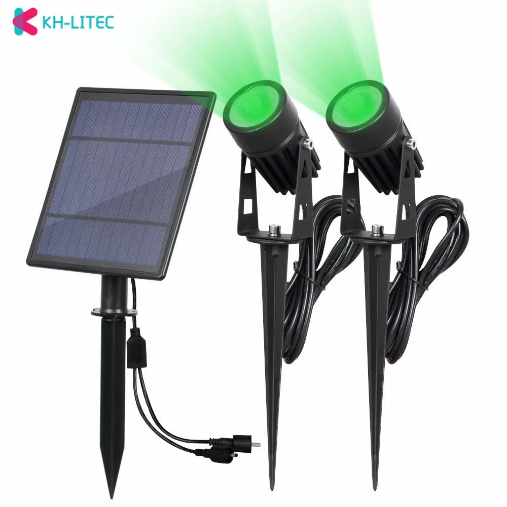 2W Solar Spotlights IP65 Waterproof Outdoor Solar Lights Landscape Lighting Wall Light 2 Green Dual Spot Headlamp For Garden