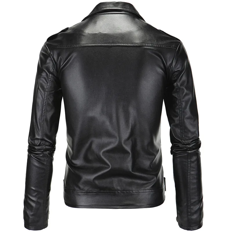 Сезон весна Модная мотоциклетная кожаная куртка для мужчин Slim Fit искусственной