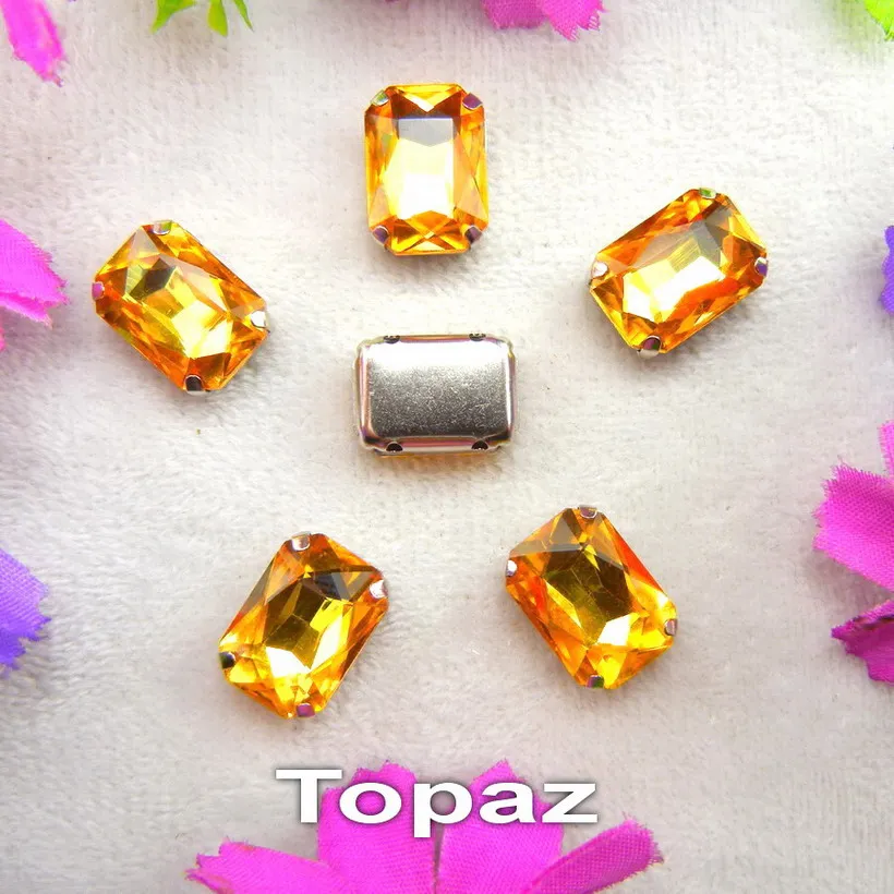 A24 Topaz Стеклянные кристаллы, серебряные когти, 7 размеров, красивые цвета, Микс, Прямоугольная форма, пришитые стразы, бусины, одежда, обувь, сделай сам, отделка - Цвет: A24 Topaz