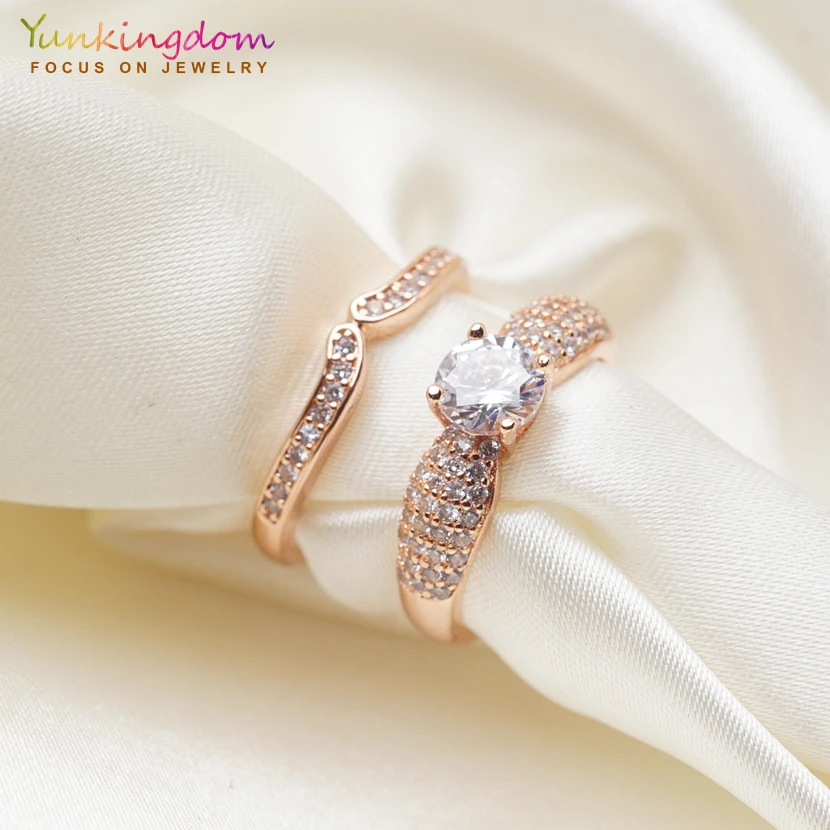 Yunkingdom Классические свадебные ювелирные изделия набор колец для пар кристалл