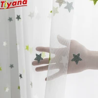 embroidered star curtains tulle for childrens room green star tulle for boys and girls room yarn curtains m06530