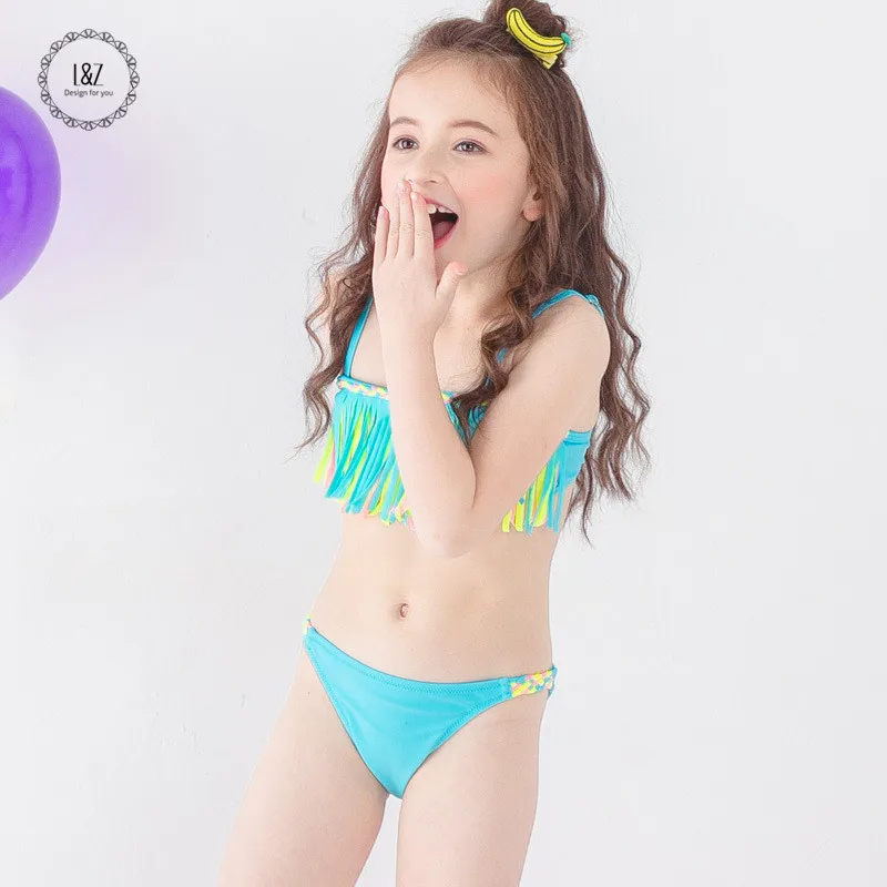 L&ampZ Cutie Girls' Tassels Bikini Set Kids' Bathing Suit Free Shipping |