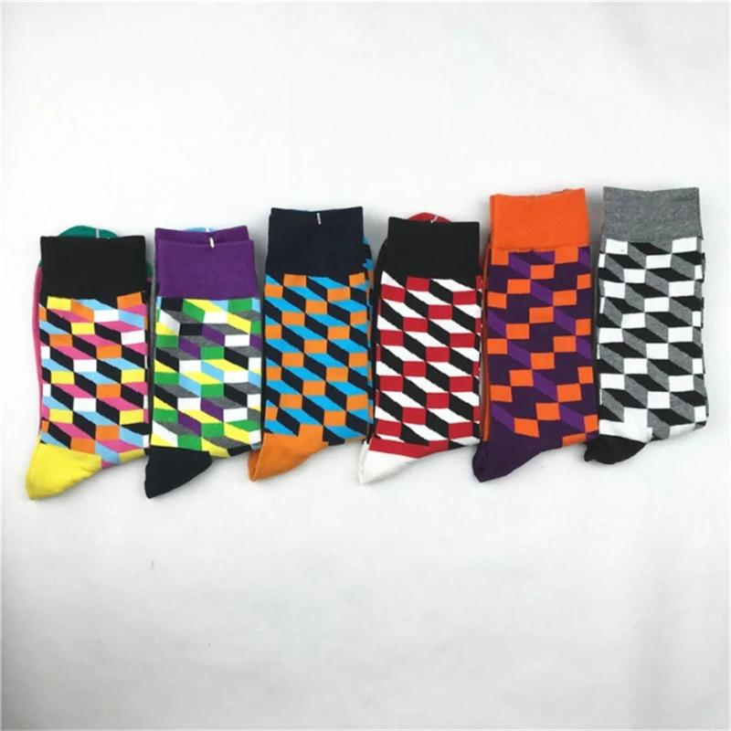 OKOUFEN Brand 2019 Hot Sale Casual Men Socks New fashion design Plaid Colorful happy Business Party Dress Cotton Man | Мужская одежда